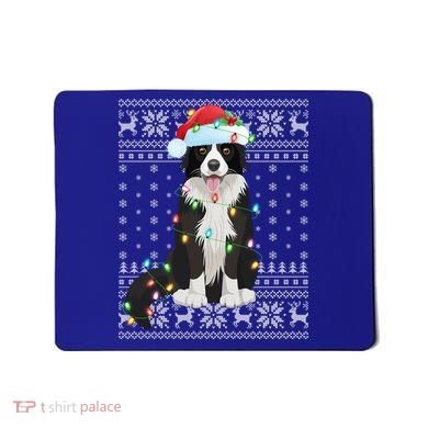 Xmas Lighting Santa Hat Ugly Border Collie Christmas Funny Gift Mousepad