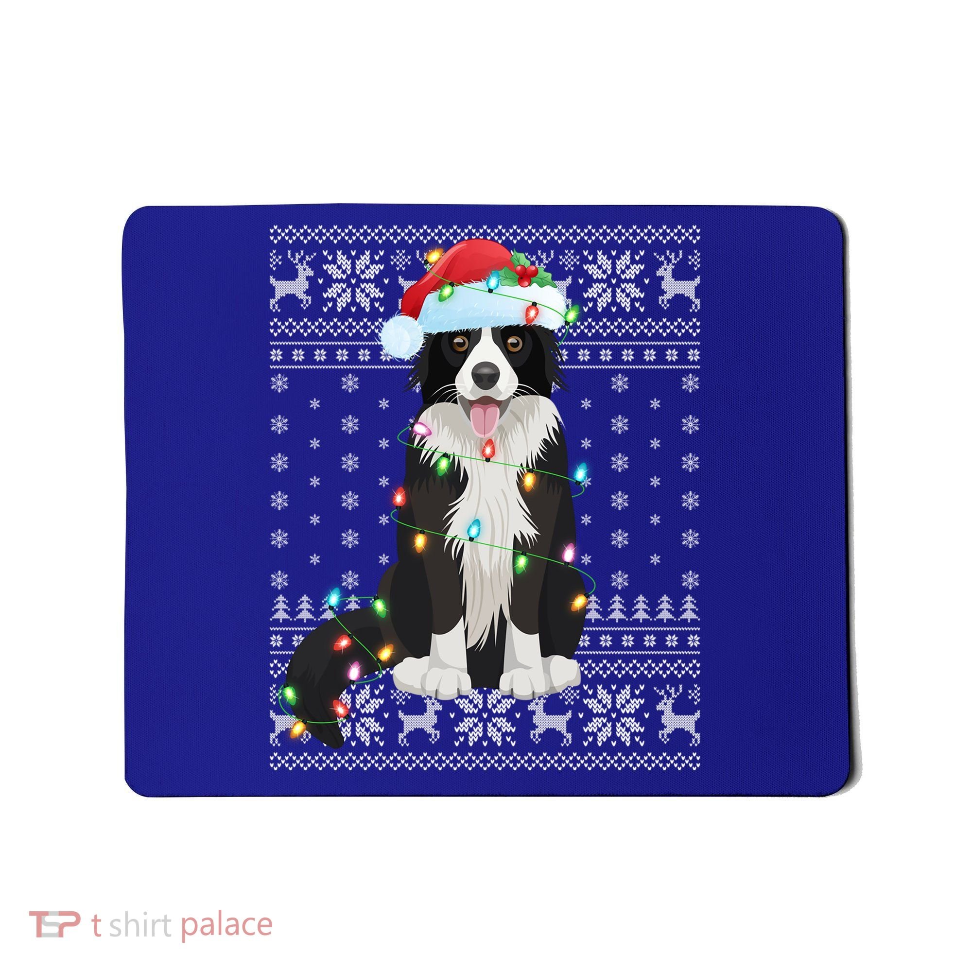 Xmas Lighting Santa Hat Ugly Border Collie Christmas Funny Gift Mousepad