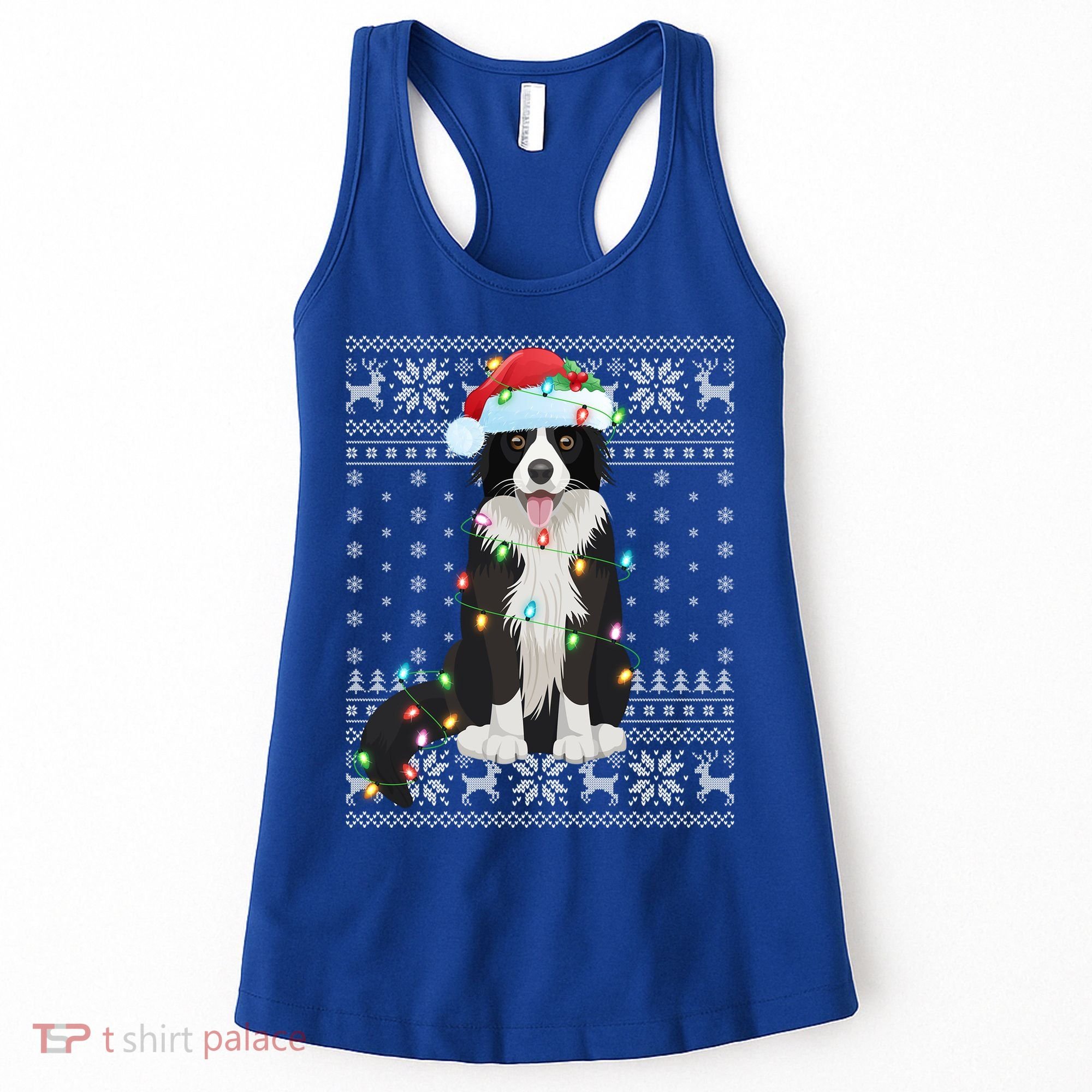 Xmas Lighting Santa Hat Ugly Border Collie Christmas Funny Gift Women's Tank Top