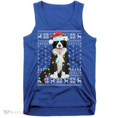 Xmas Lighting Santa Hat Ugly Border Collie Christmas Funny Gift Tank Top
