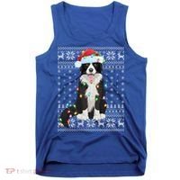 Xmas Lighting Santa Hat Ugly Border Collie Christmas Funny Gift Tank Top thumb 0