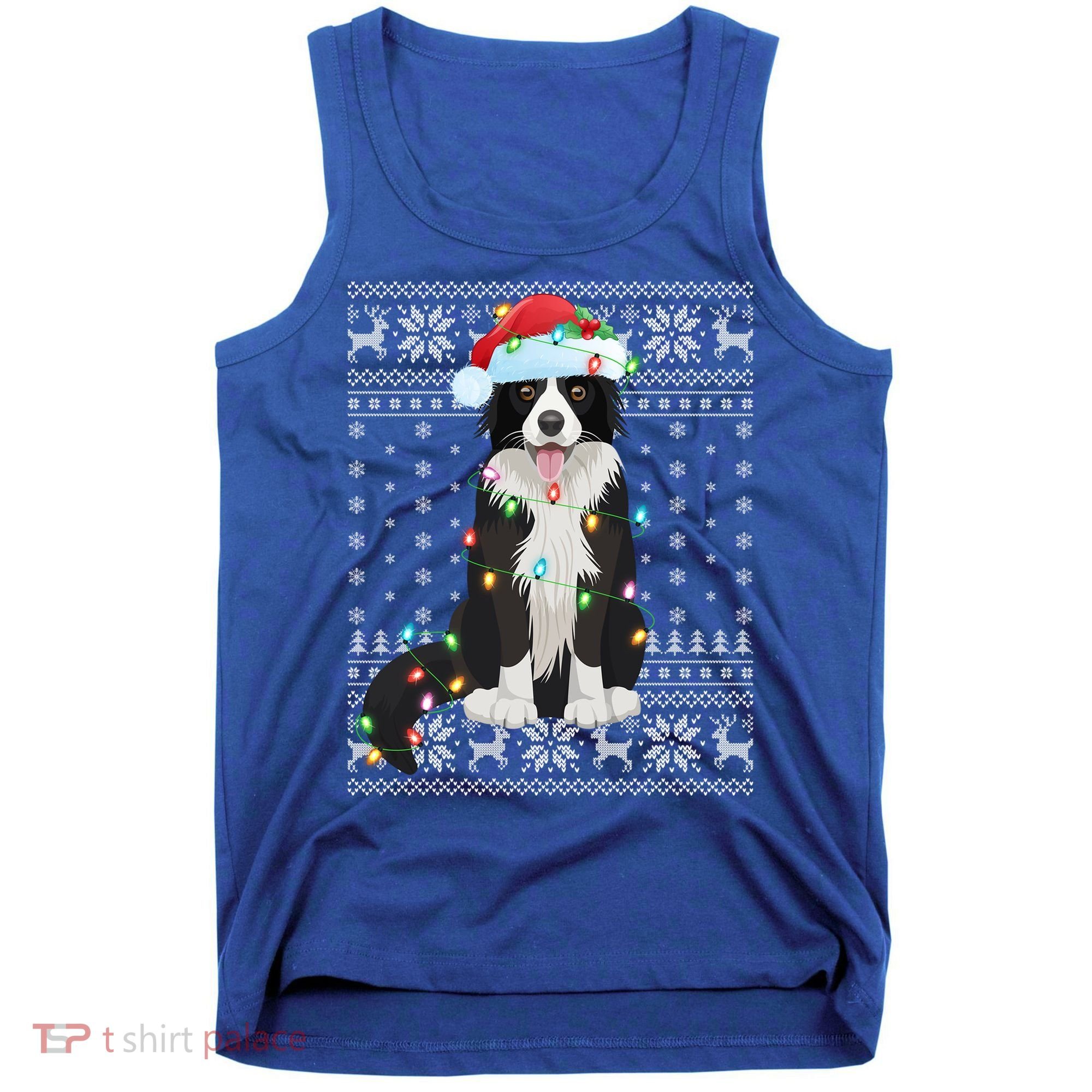 Xmas Lighting Santa Hat Ugly Border Collie Christmas Funny Gift Tank Top
