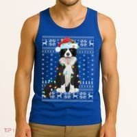 Xmas Lighting Santa Hat Ugly Border Collie Christmas Funny Gift Tank Top thumb 3