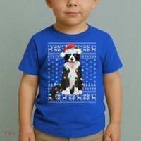 Xmas Lighting Santa Hat Ugly Border Collie Christmas Funny Gift Toddler T-Shirt thumb 2