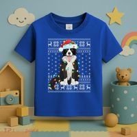 Xmas Lighting Santa Hat Ugly Border Collie Christmas Funny Gift Toddler T-Shirt thumb 3