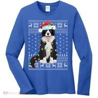 Xmas Lighting Santa Hat Ugly Border Collie Christmas Funny Gift Women's Long Sleeve Shirt thumb 0