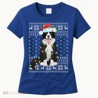 Xmas Lighting Santa Hat Ugly Border Collie Christmas Funny Gift Women's T-Shirt thumb 0