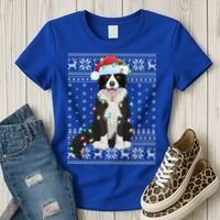Xmas Lighting Santa Hat Ugly Border Collie Christmas Funny Gift Women's T-Shirt thumb 3