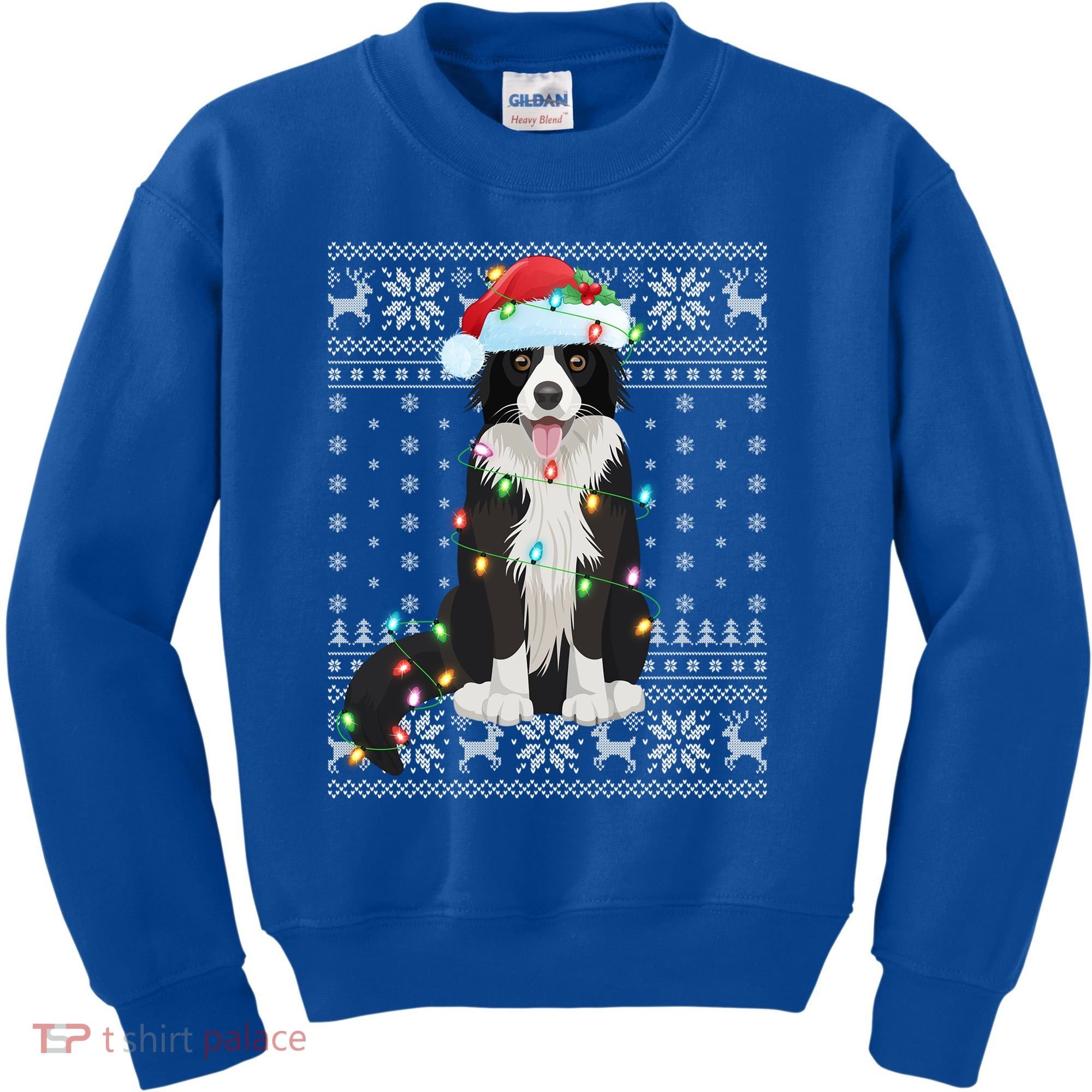 Xmas Lighting Santa Hat Ugly Border Collie Christmas Funny Gift Kids Sweatshirt