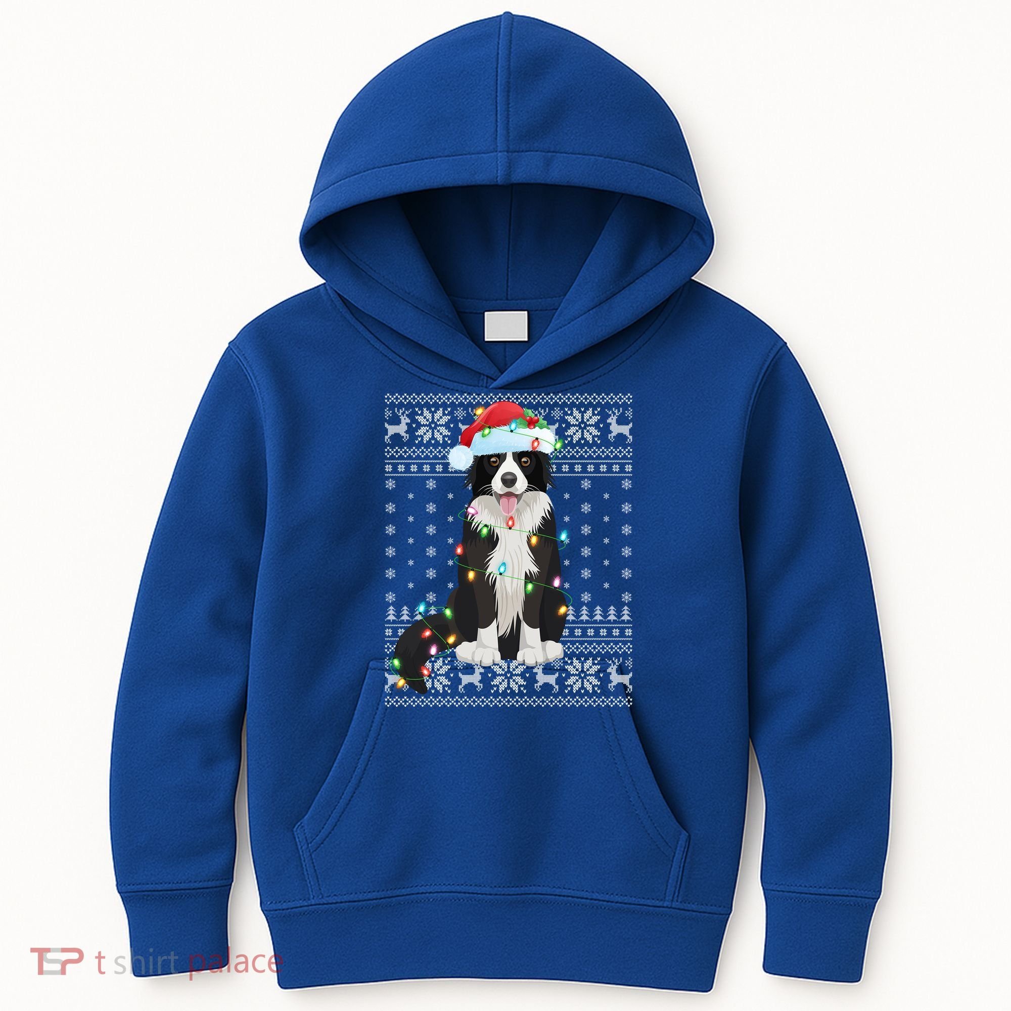 Xmas Lighting Santa Hat Ugly Border Collie Christmas Funny Gift Kids Hoodie