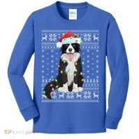 Xmas Lighting Santa Hat Ugly Border Collie Christmas Funny Gift Kids Long Sleeve Shirt thumb 0