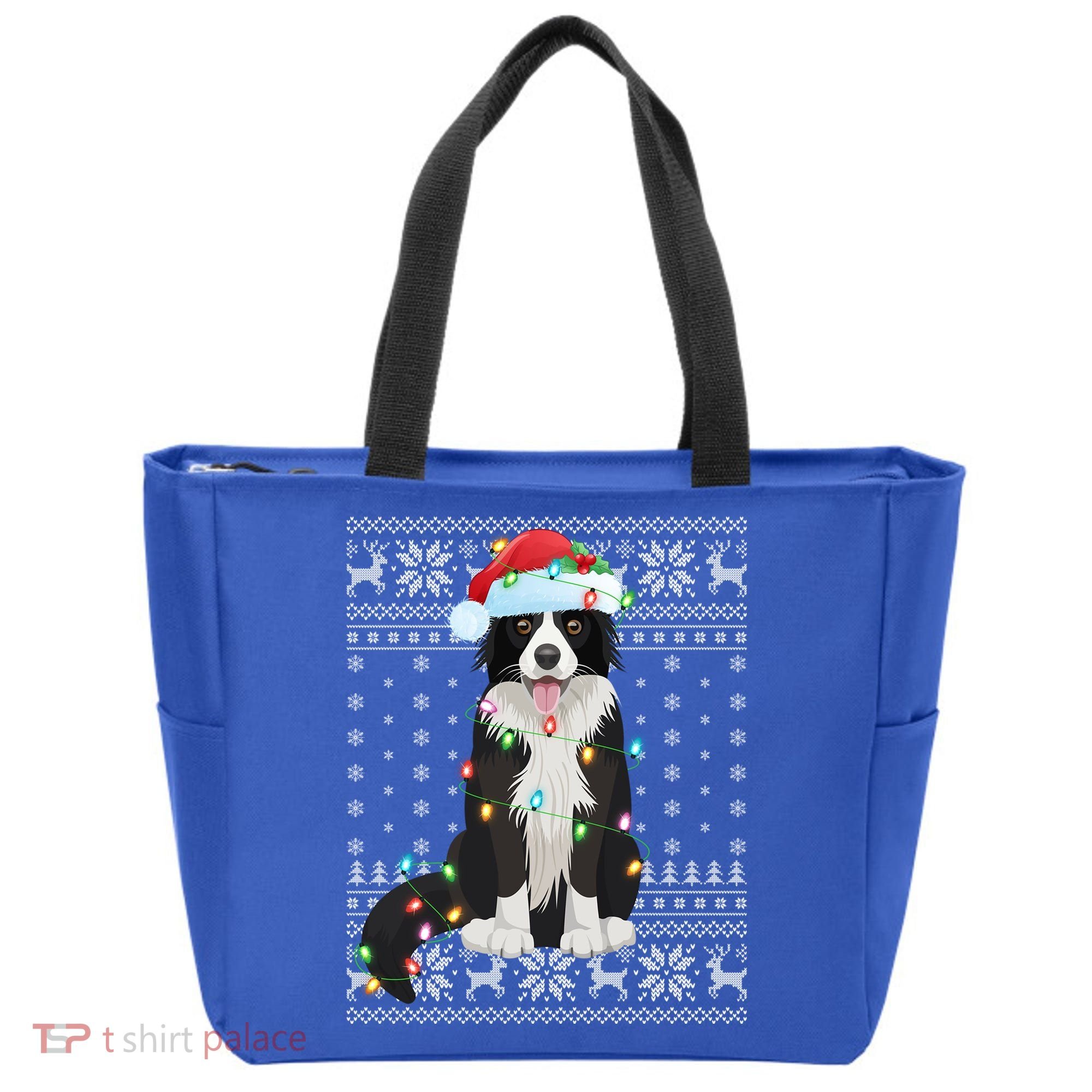 Xmas Lighting Santa Hat Ugly Border Collie Christmas Funny Gift Tote Bag