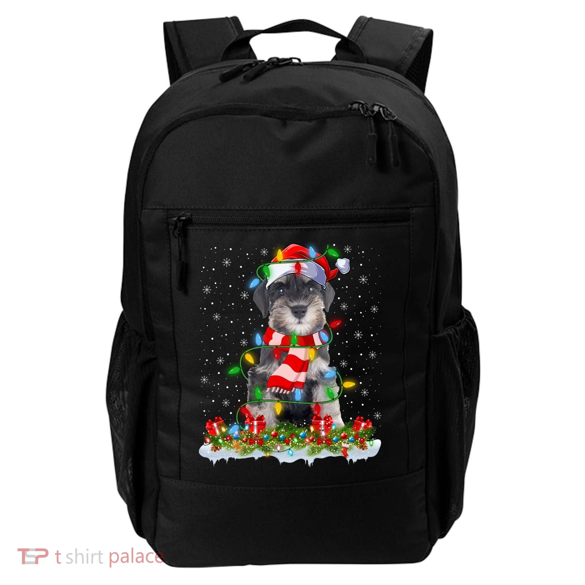 Xmas Lighting Santa Schnauzer Dog Christmas Gift Backpack