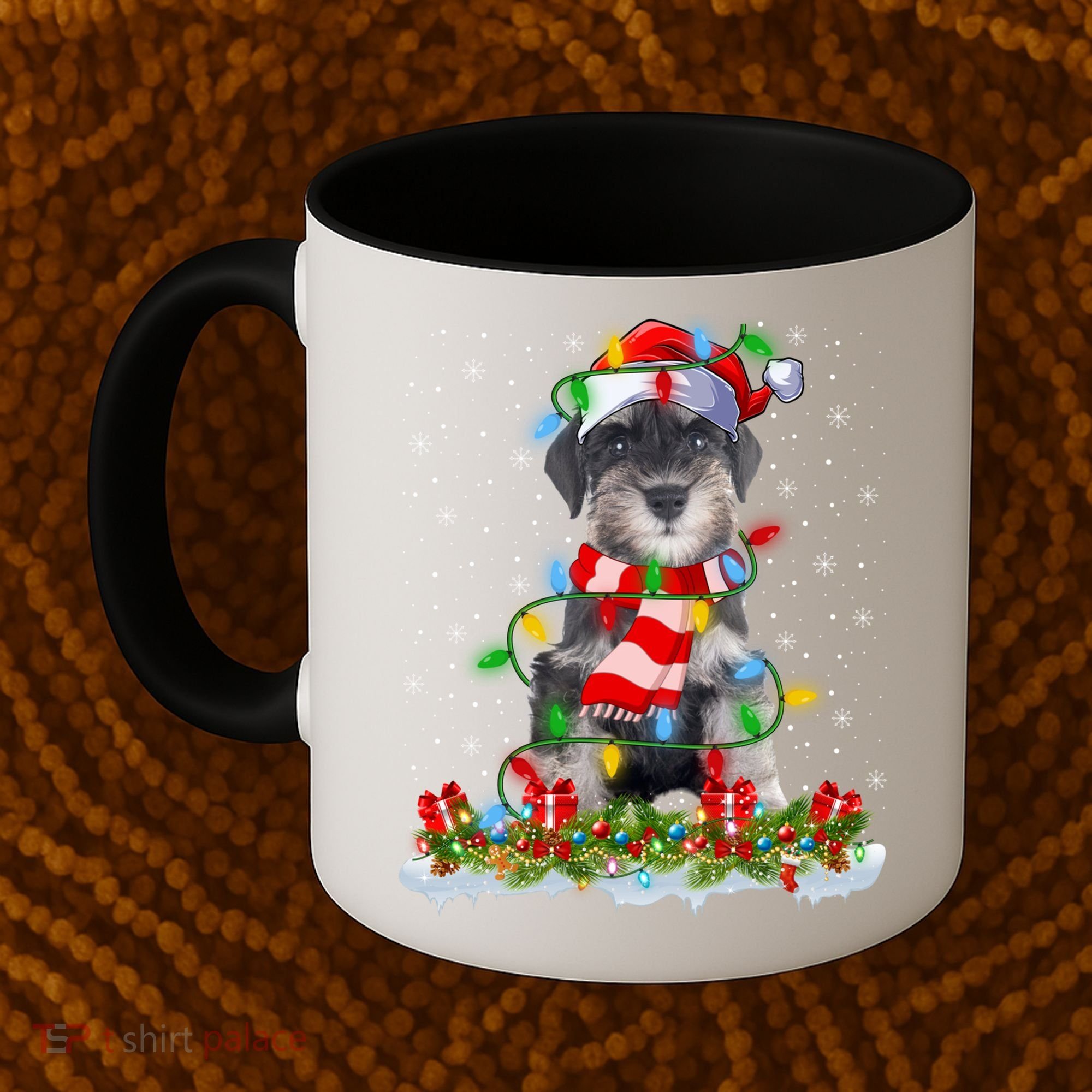 Xmas Lighting Santa Schnauzer Dog Christmas Gift Coffee Mug