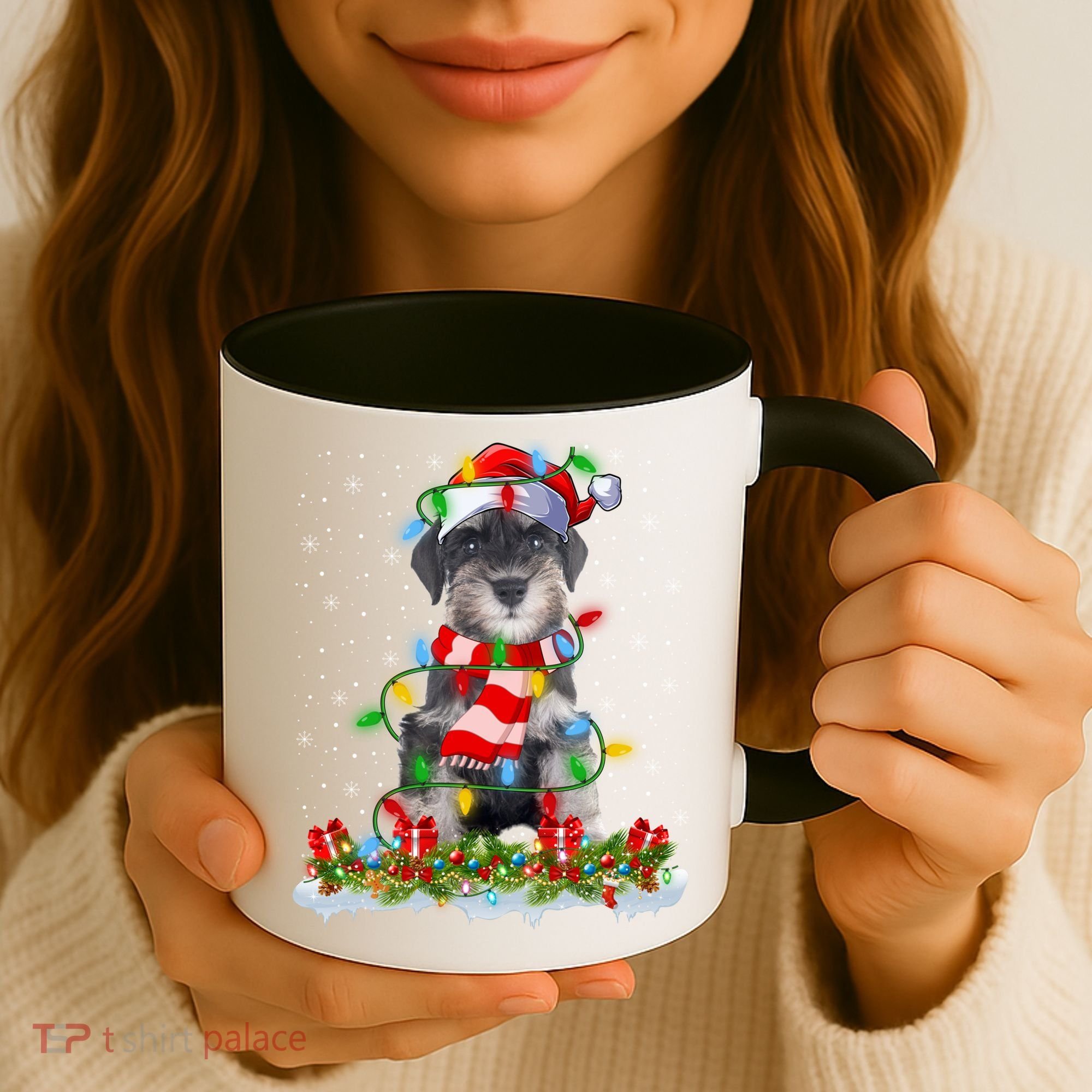 Xmas Lighting Santa Schnauzer Dog Christmas Gift Coffee Mug
