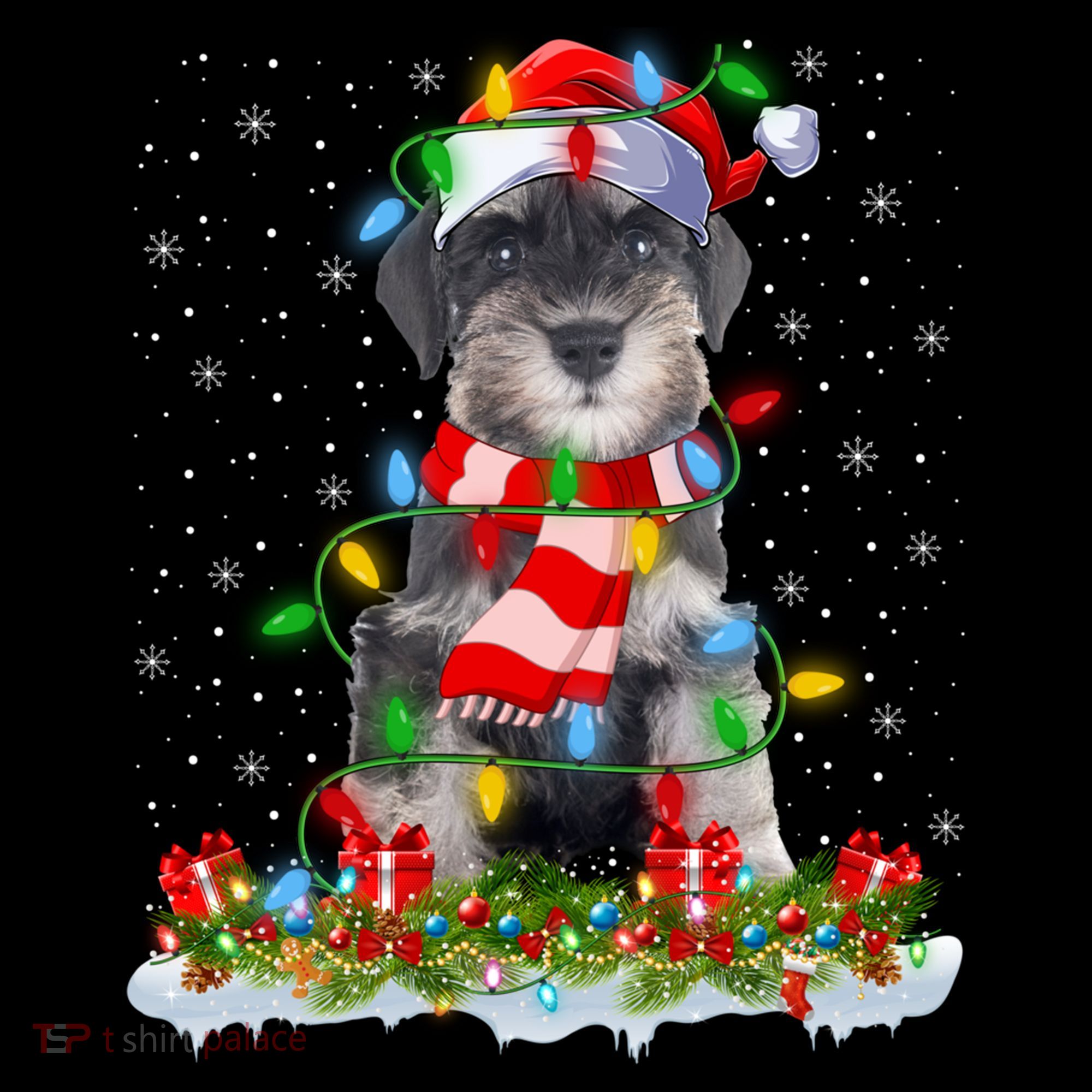 Xmas Lighting Santa Schnauzer Dog Christmas Gift Coffee Mug