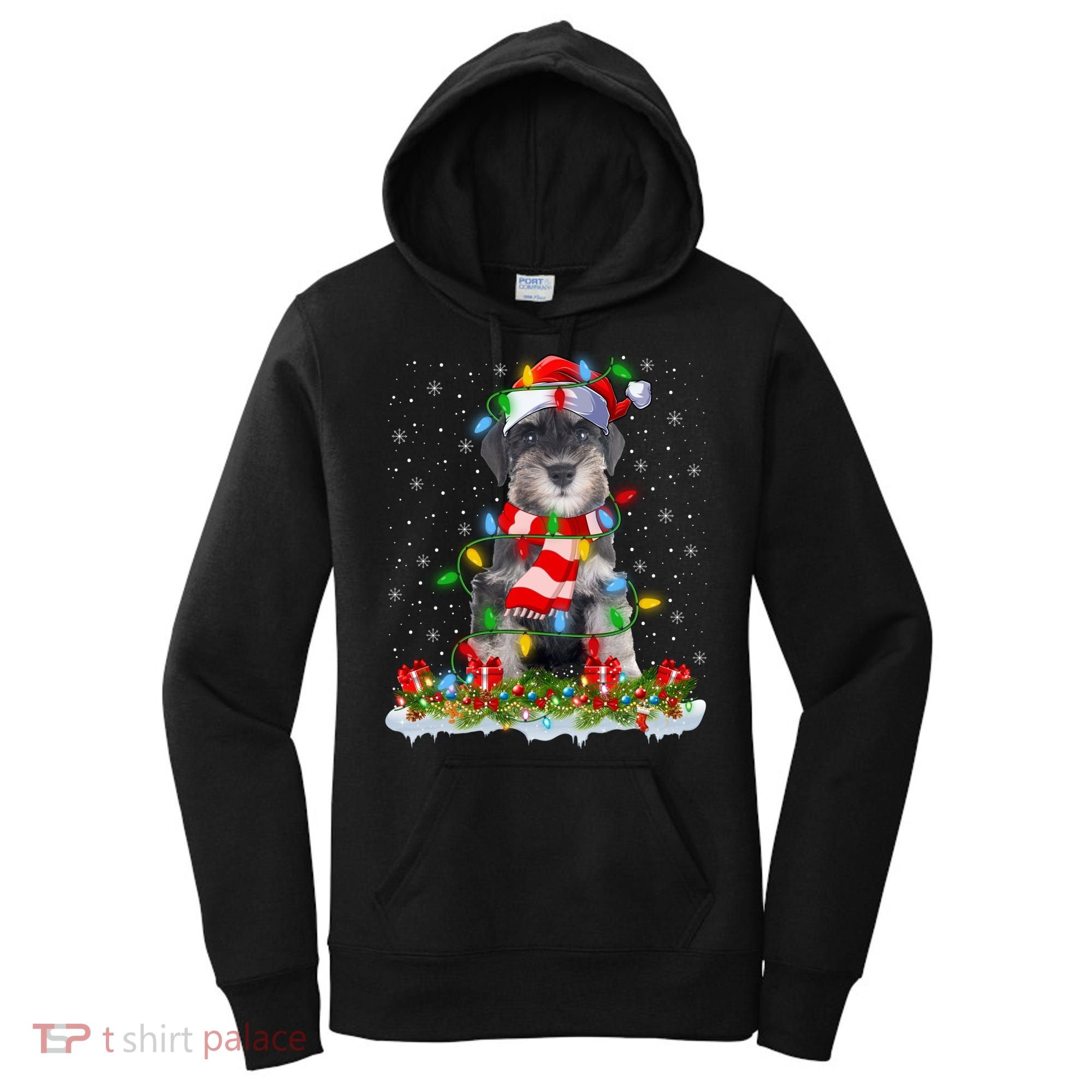 Xmas Lighting Santa Schnauzer Dog Christmas Gift Women's Hoodie
