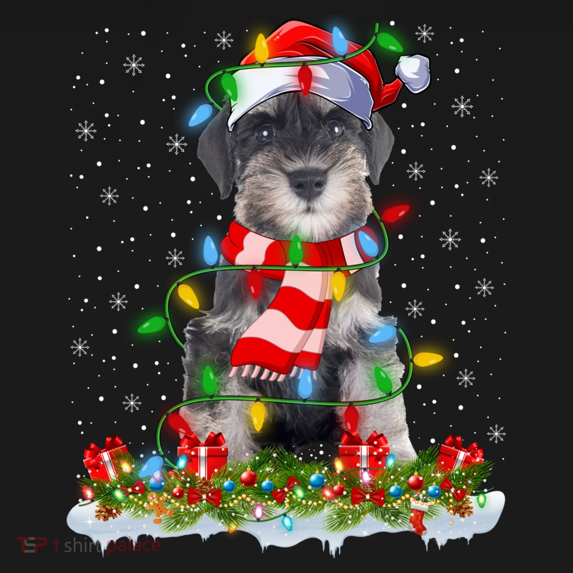 Xmas Lighting Santa Schnauzer Dog Christmas Gift Women's Hoodie