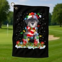 Xmas Lighting Santa Schnauzer Dog Christmas Gift Golf Towel thumb 1