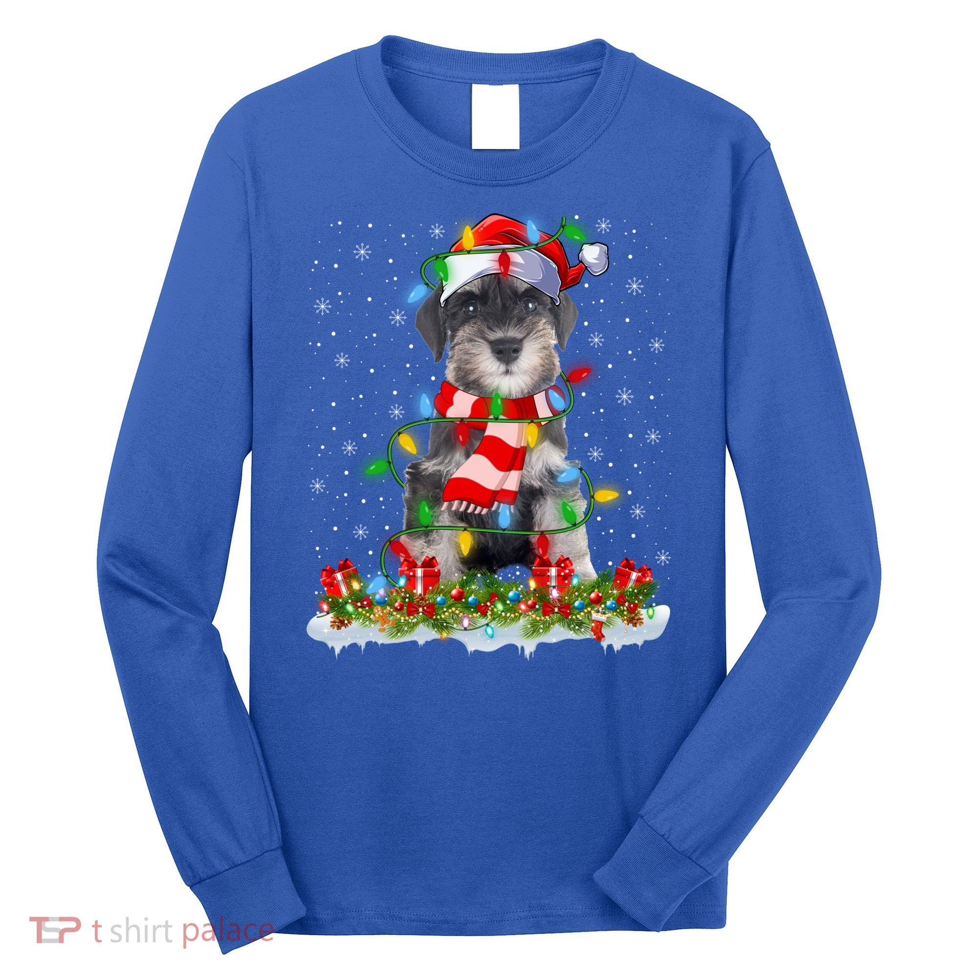 Xmas Lighting Santa Schnauzer Dog Christmas Gift Long Sleeve Shirt