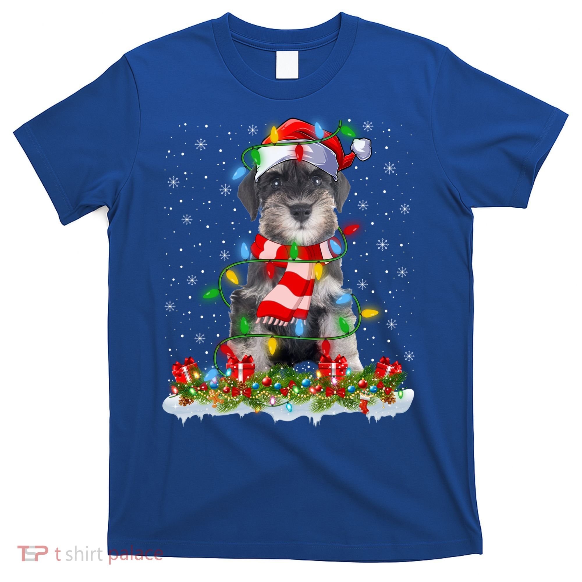 Xmas Lighting Santa Schnauzer Dog Christmas Gift T-Shirt