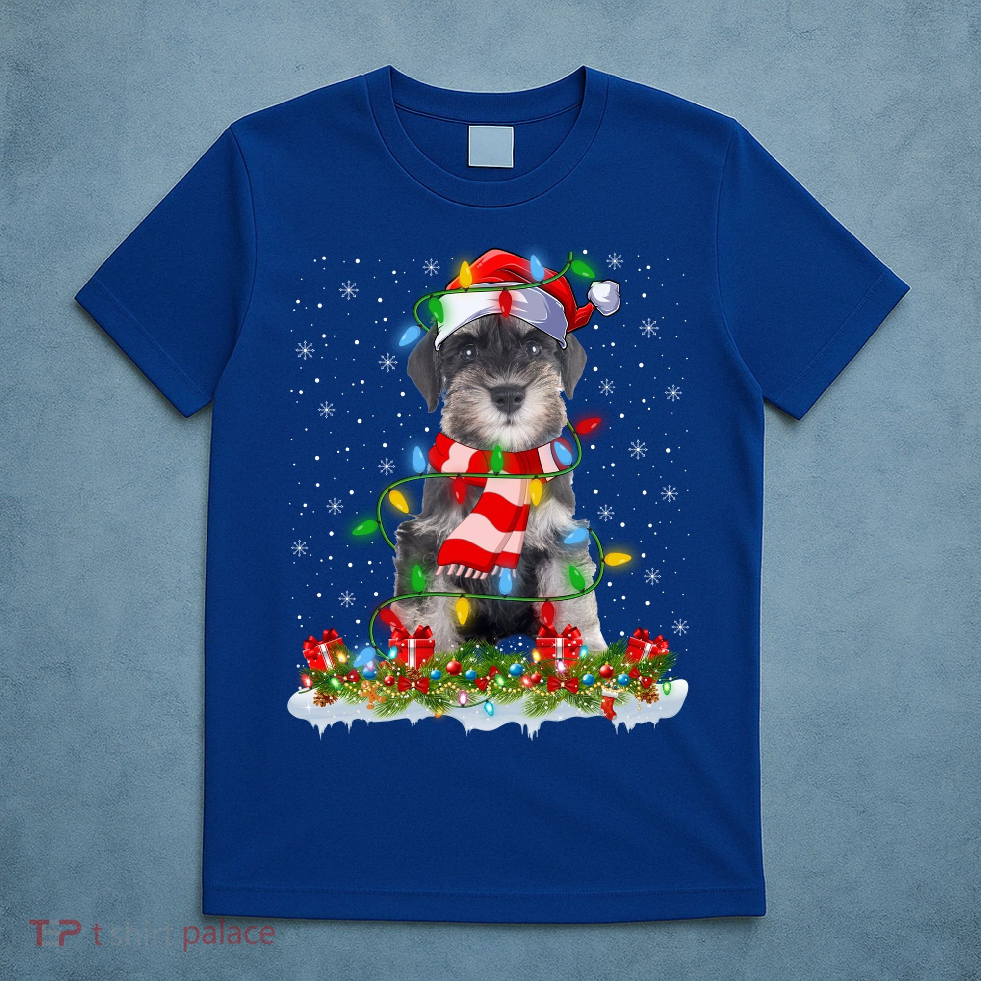 Xmas Lighting Santa Schnauzer Dog Christmas Gift T-Shirt