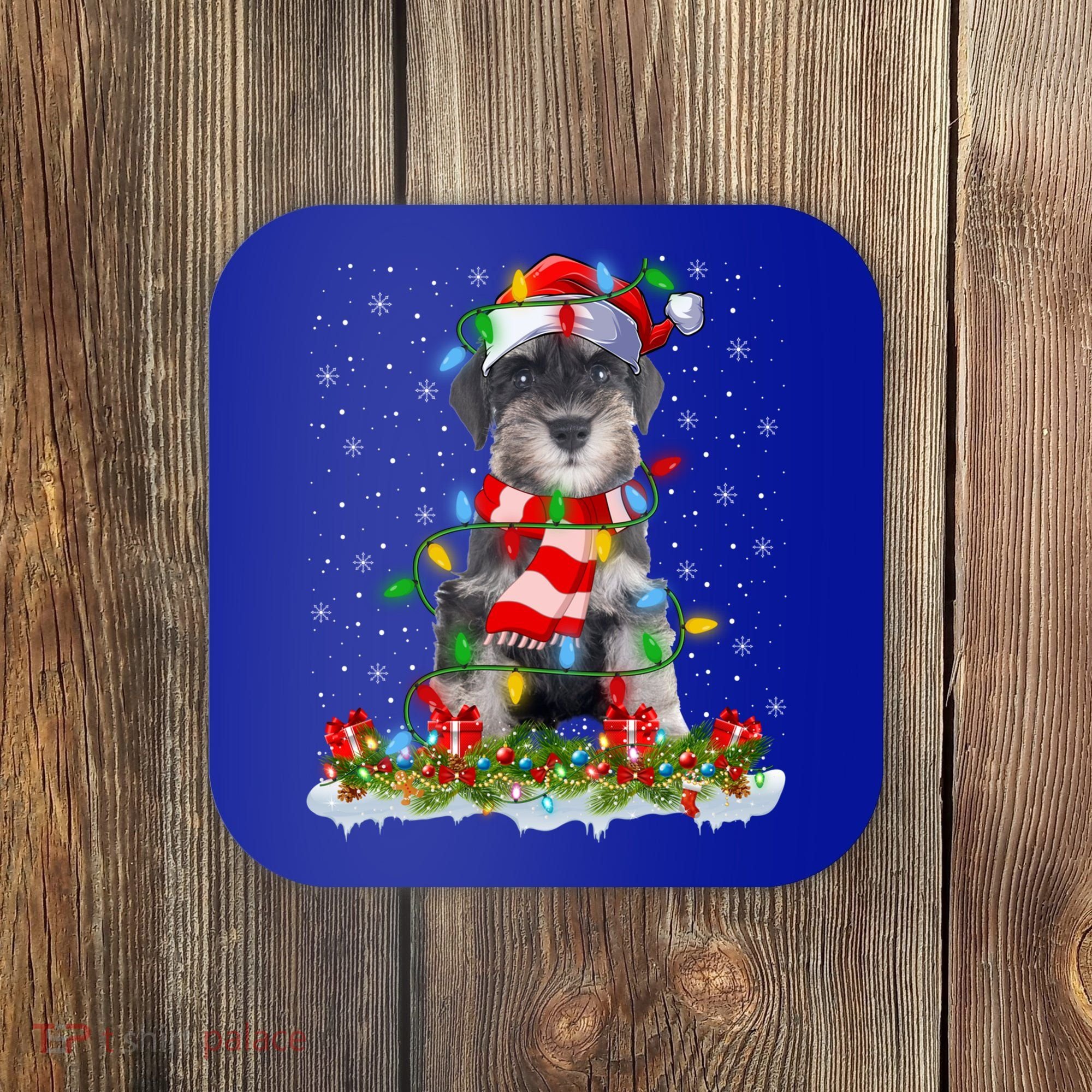 Xmas Lighting Santa Schnauzer Dog Christmas Gift Coaster