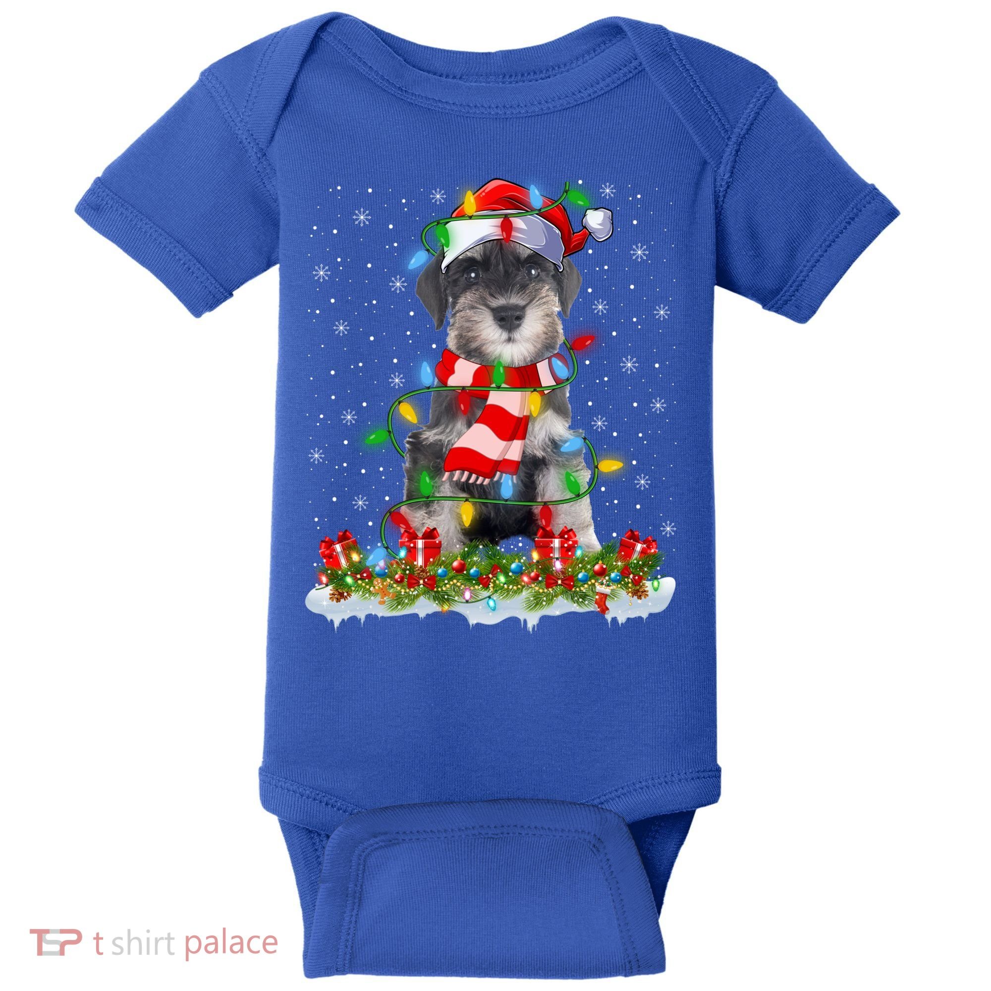 Xmas Lighting Santa Schnauzer Dog Christmas Gift Baby Bodysuit