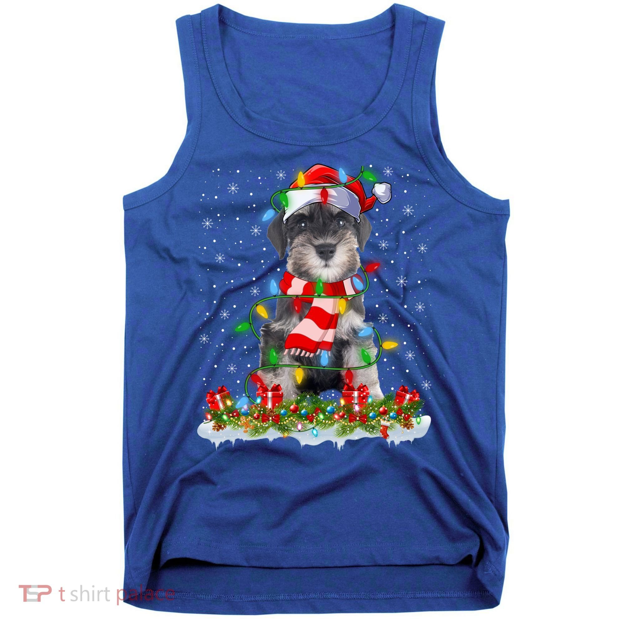 Xmas Lighting Santa Schnauzer Dog Christmas Gift Tank Top
