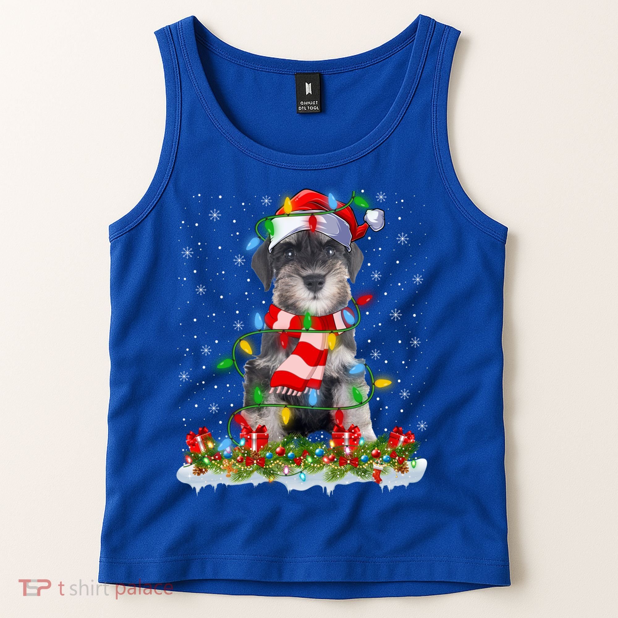 Xmas Lighting Santa Schnauzer Dog Christmas Gift Tank Top
