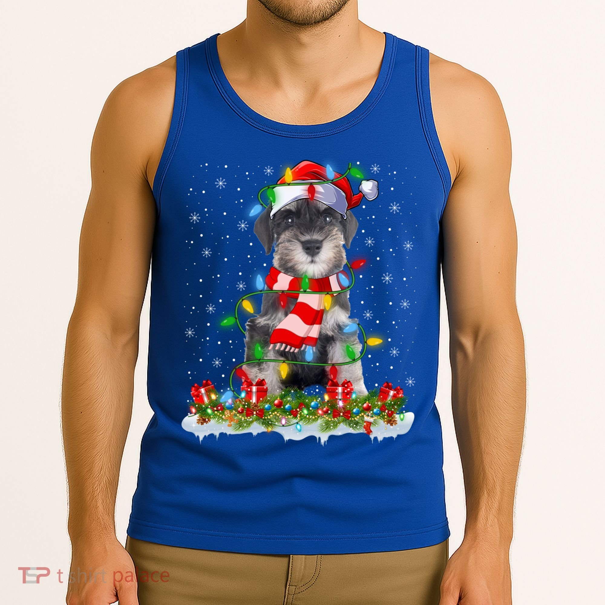 Xmas Lighting Santa Schnauzer Dog Christmas Gift Tank Top