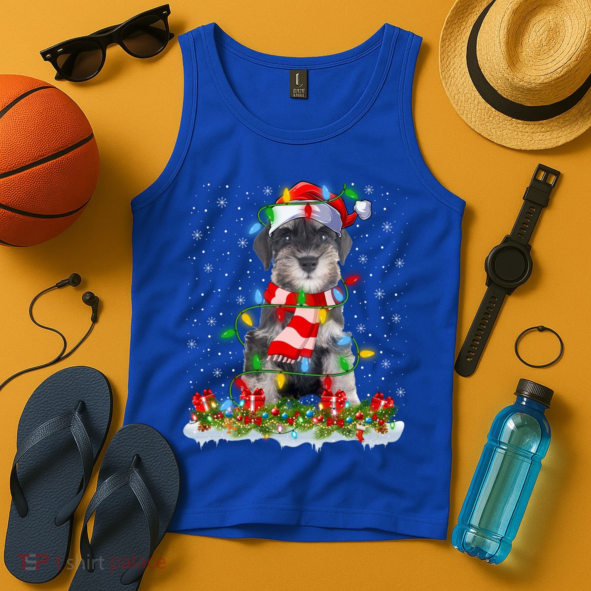Xmas Lighting Santa Schnauzer Dog Christmas Gift Tank Top