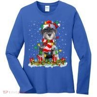 Xmas Lighting Santa Schnauzer Dog Christmas Gift Women's Long Sleeve Shirt thumb 0