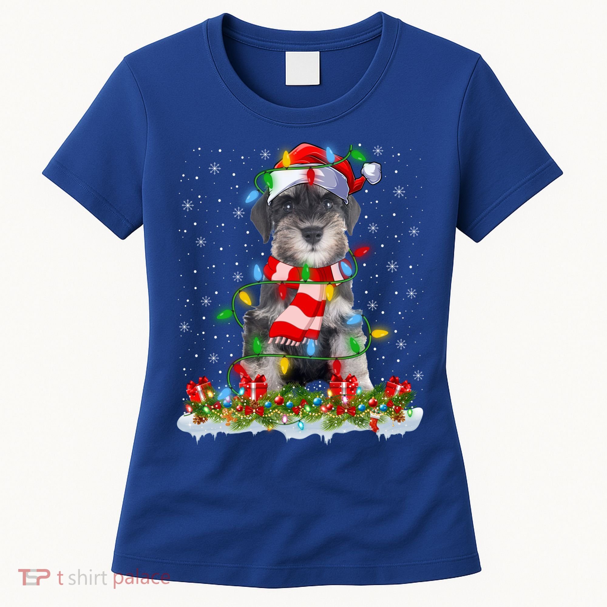 Xmas Lighting Santa Schnauzer Dog Christmas Gift Women's T-Shirt