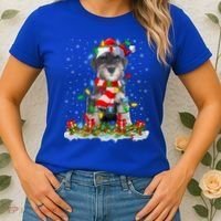 Xmas Lighting Santa Schnauzer Dog Christmas Gift Women's T-Shirt thumb 2