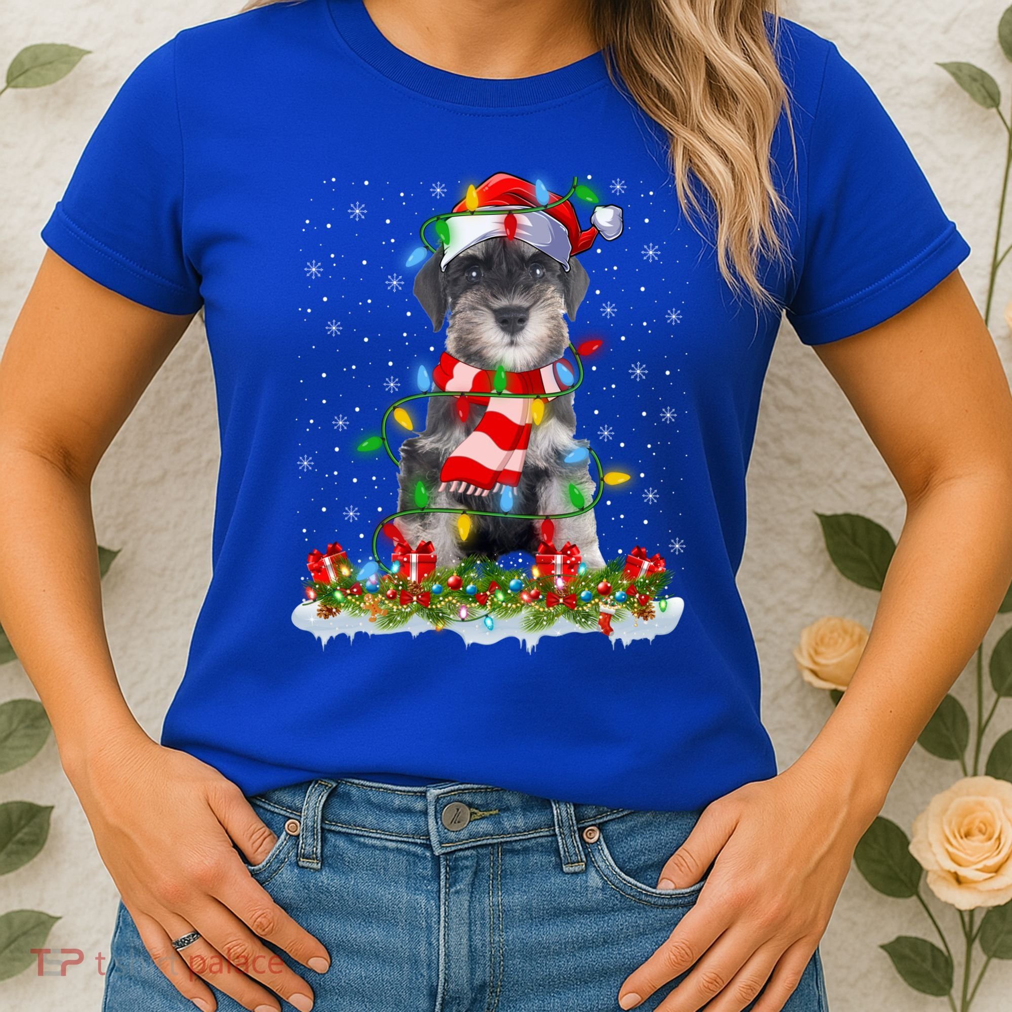 Xmas Lighting Santa Schnauzer Dog Christmas Gift Women's T-Shirt
