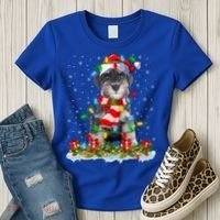 Xmas Lighting Santa Schnauzer Dog Christmas Gift Women's T-Shirt thumb 3