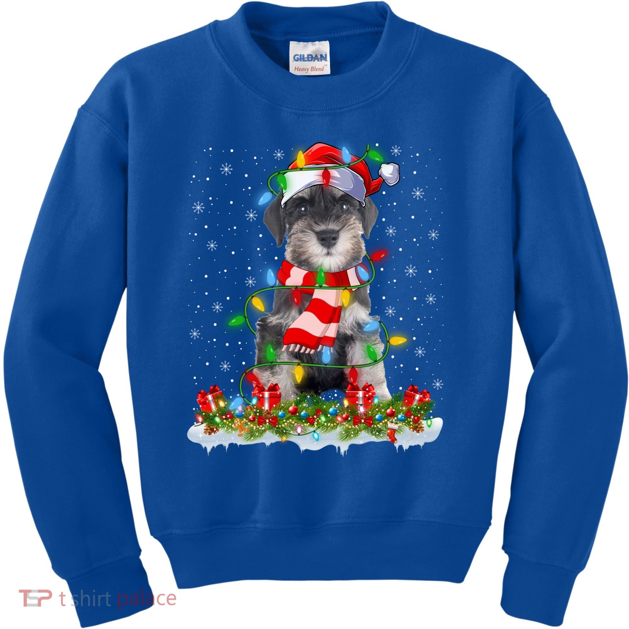 Xmas Lighting Santa Schnauzer Dog Christmas Gift Kids Sweatshirt