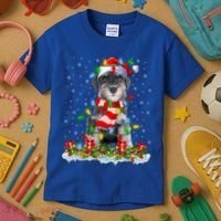 Xmas Lighting Santa Schnauzer Dog Christmas Gift Kids T-Shirt thumb 3
