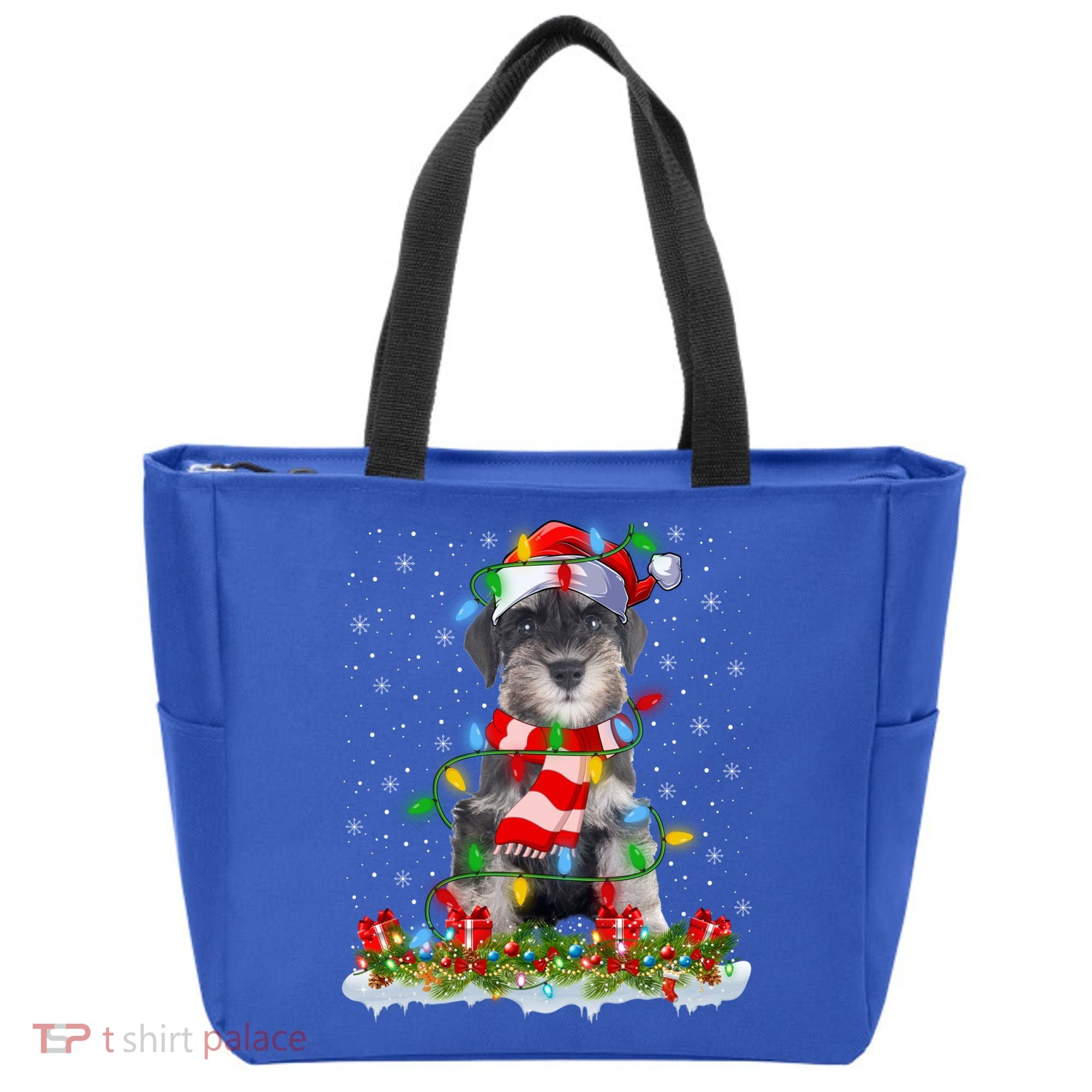 Xmas Lighting Santa Schnauzer Dog Christmas Gift Tote Bag