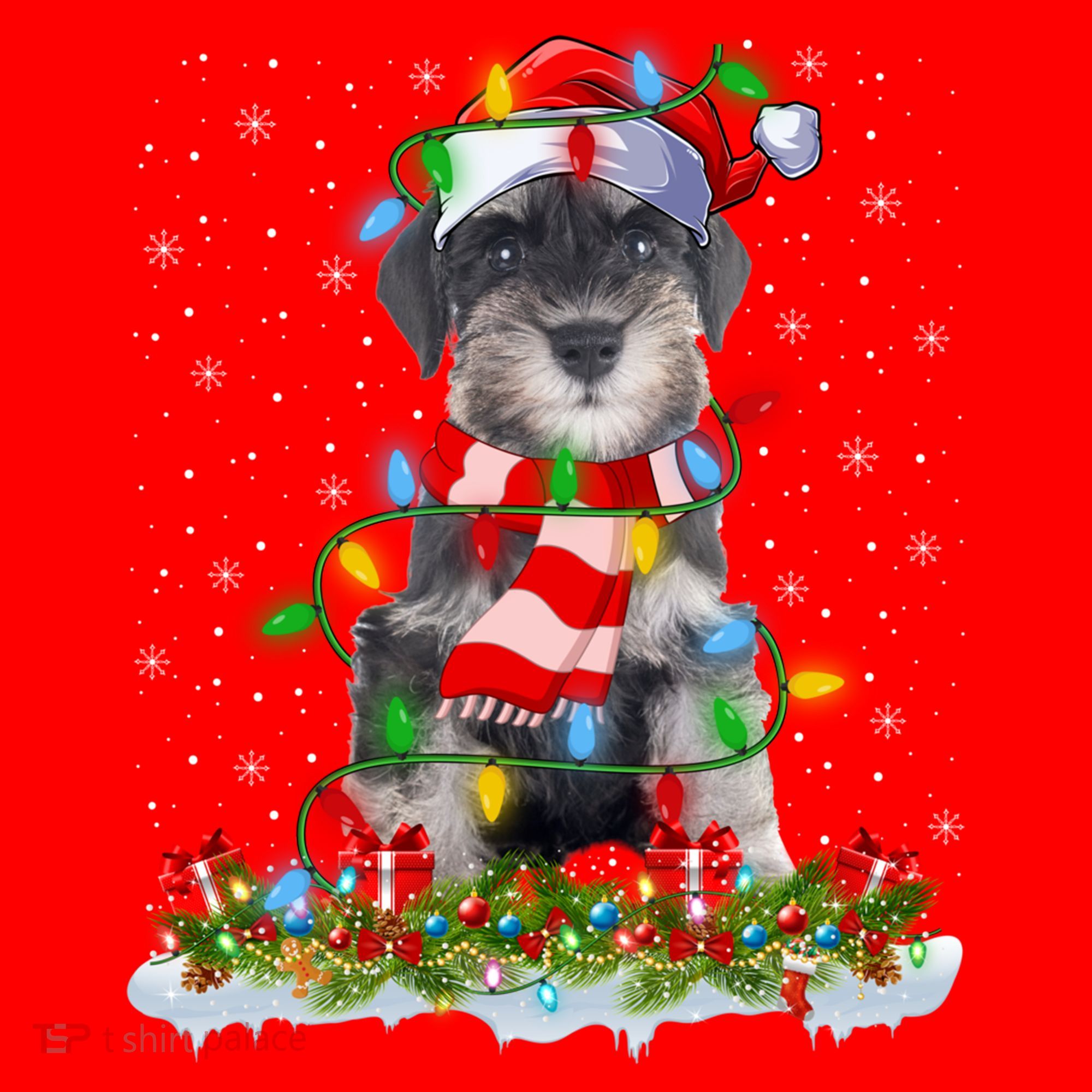 Xmas Lighting Santa Schnauzer Dog Christmas Gift Santa Hat