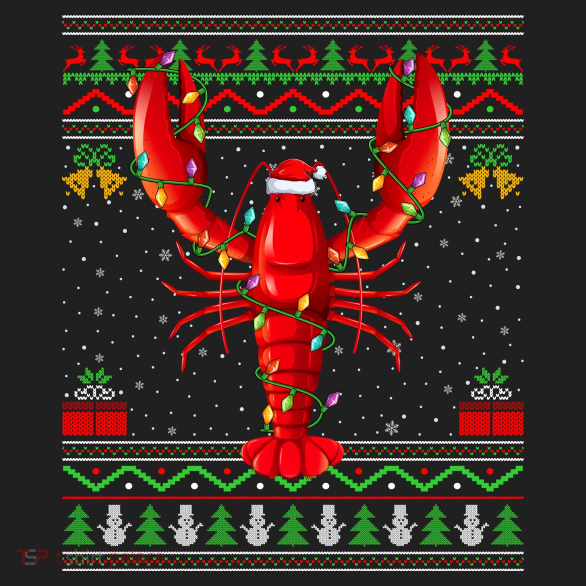 Xmas Lights Ugly Style Santa Lobster Fish Christmas Gift Beanie