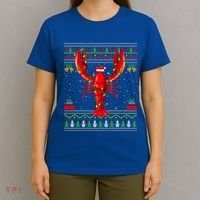 Xmas Lights Ugly Style Santa Lobster Fish Christmas Gift T-Shirt thumb 4