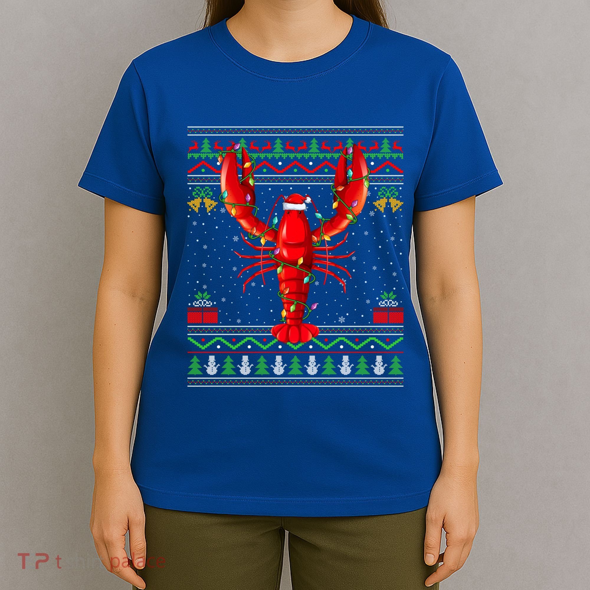 Xmas Lights Ugly Style Santa Lobster Fish Christmas Gift T-Shirt