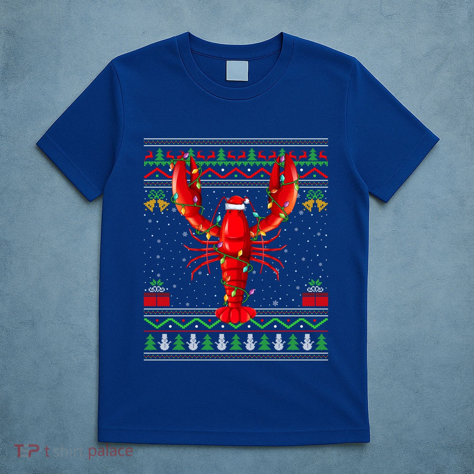 Xmas Lights Ugly Style Santa Lobster Fish Christmas Gift T-Shirt