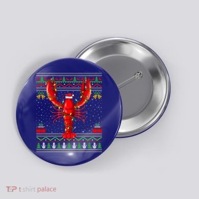 Xmas Lights Ugly Style Santa Lobster Fish Christmas Gift Button