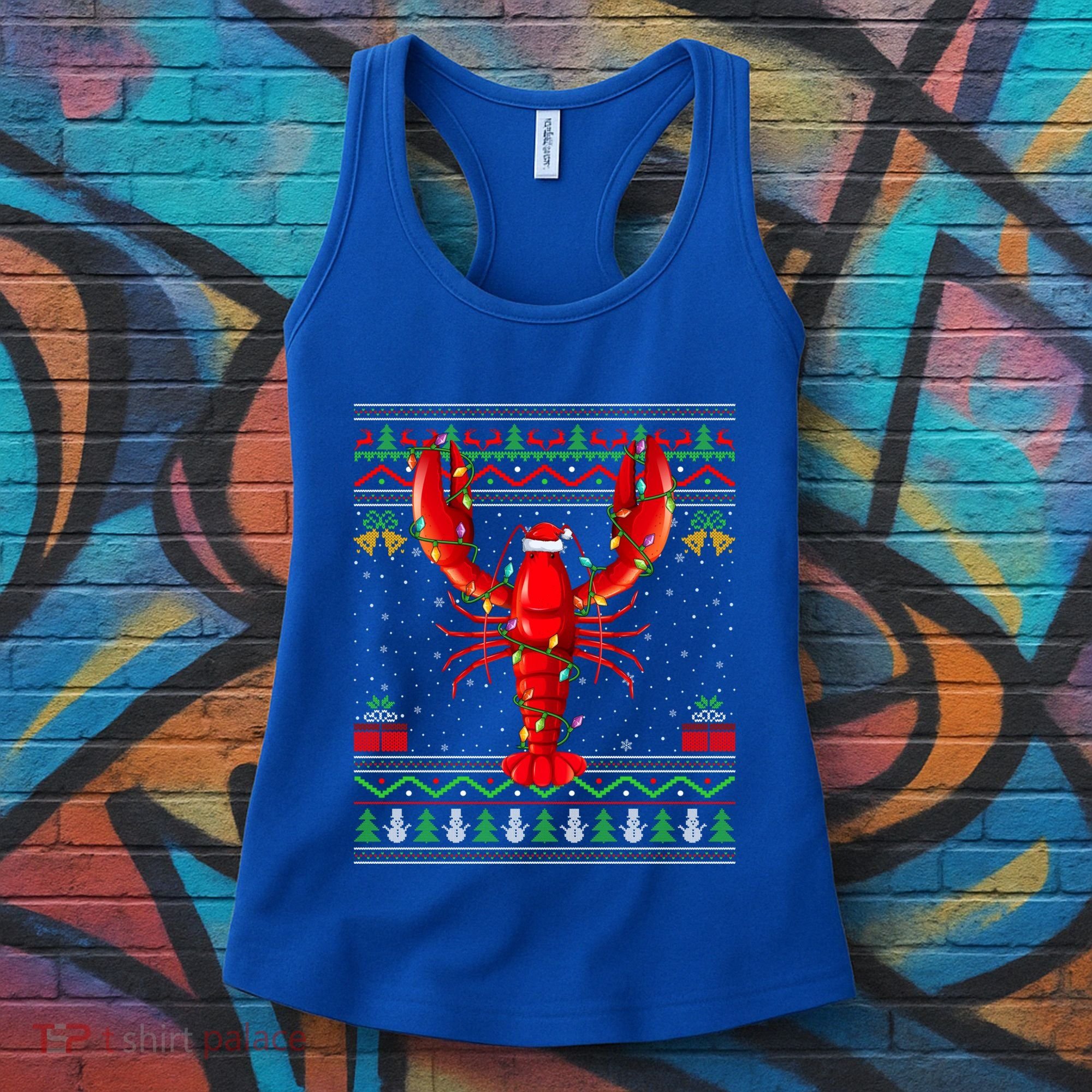 Xmas Lights Ugly Style Santa Lobster Fish Christmas Gift Women's Tank Top