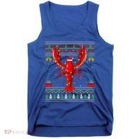 Xmas Lights Ugly Style Santa Lobster Fish Christmas Gift Tank Top thumb 0