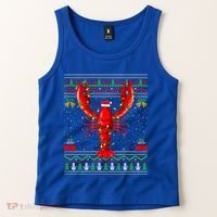 Xmas Lights Ugly Style Santa Lobster Fish Christmas Gift Tank Top thumb 2