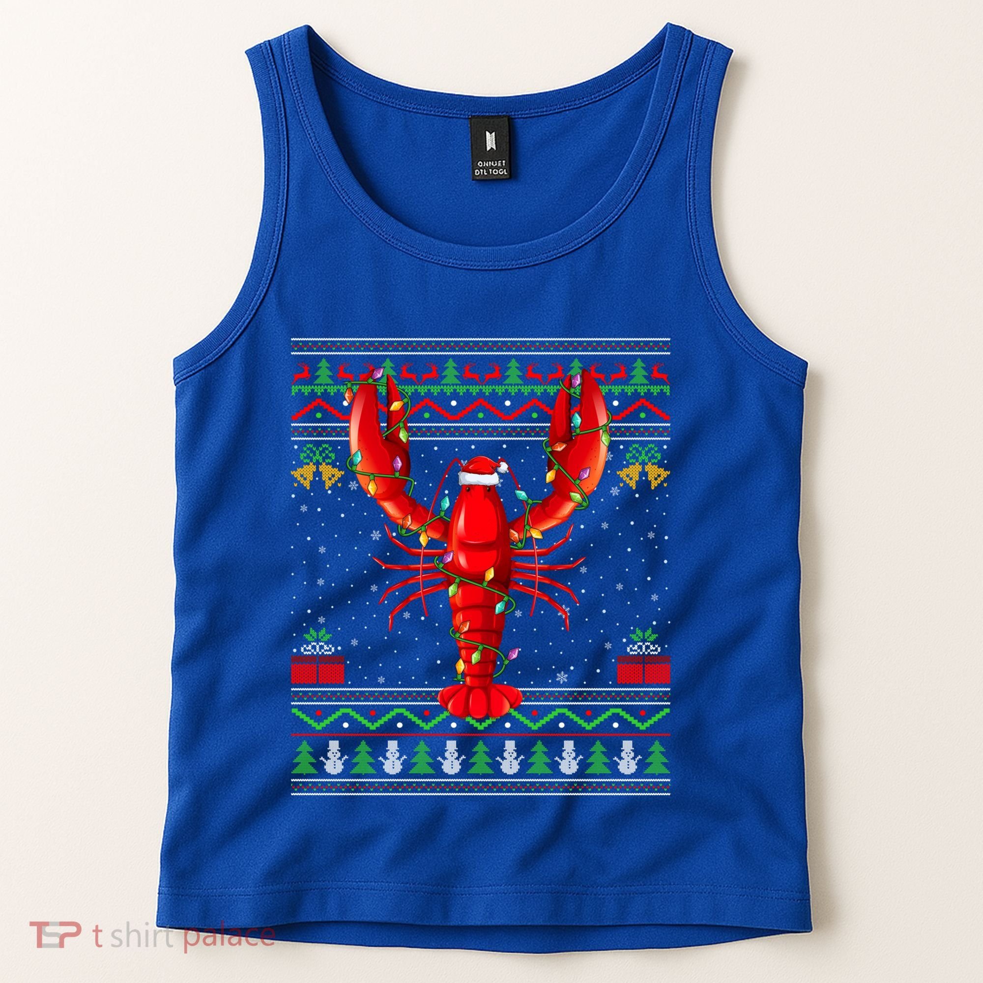 Xmas Lights Ugly Style Santa Lobster Fish Christmas Gift Tank Top